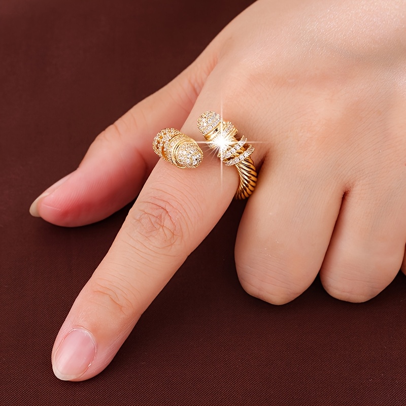 Geometric Zirconia Inlaid Open Ring for Women